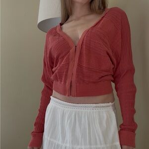 Free People Coral Crop Top Cardigan